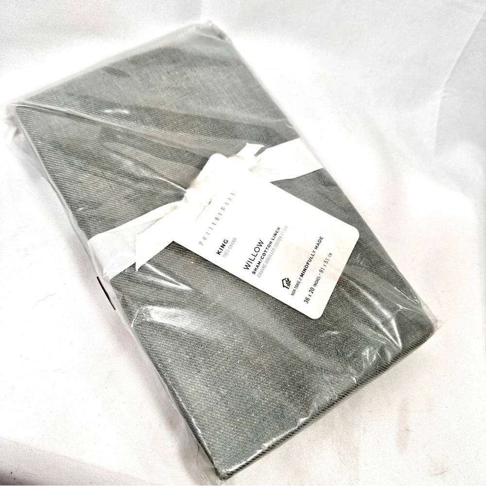 Pottery Barn Willow King Sham Single Cotton Linen Blend Pillow Cover Gray